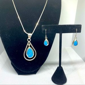 Mexican Sterling Silver & Turquoise Necklace & Earrings